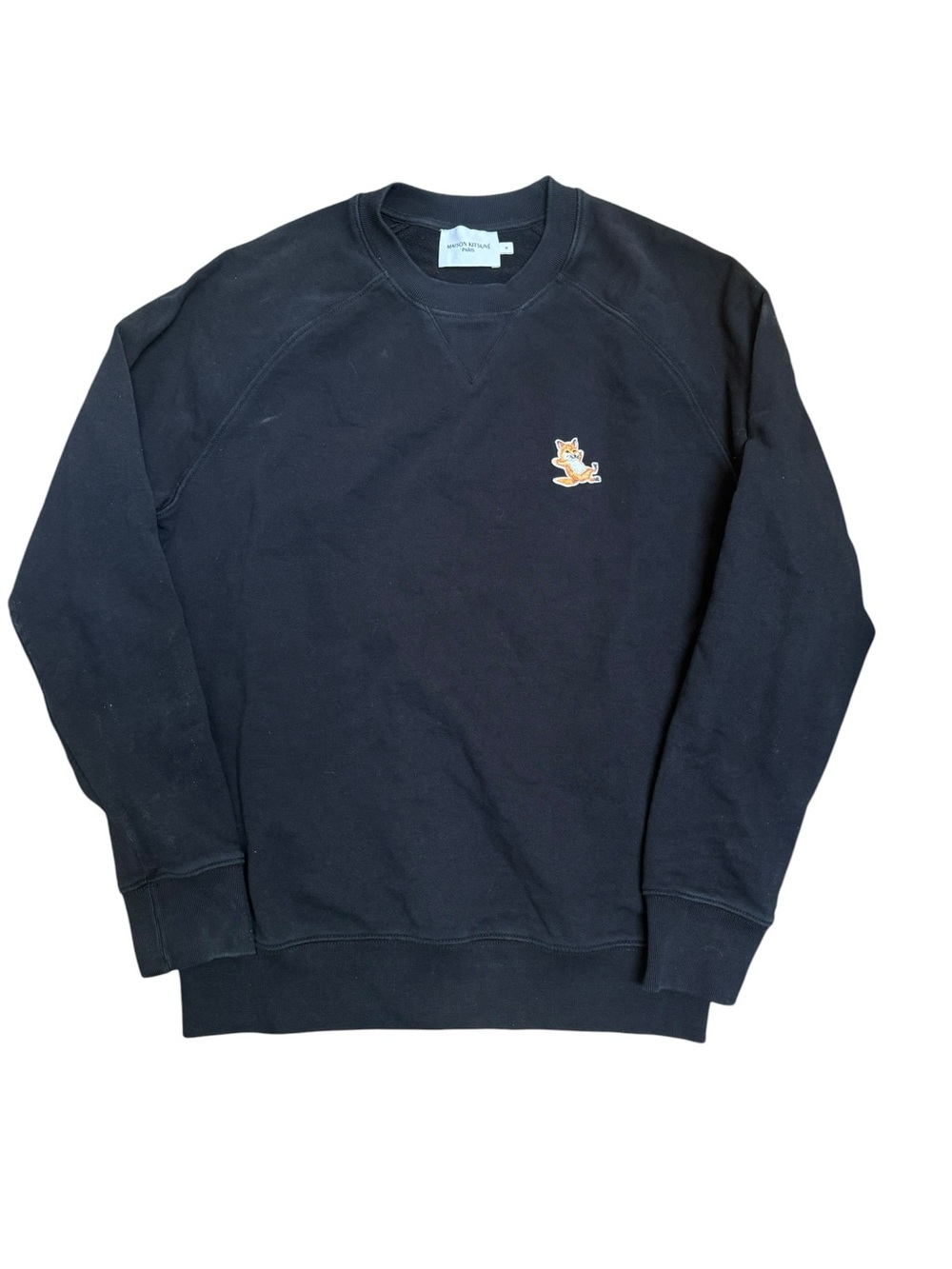 MAISON KITSUNÉ Black Crewneck Sweatshirt with Embroidered Fox